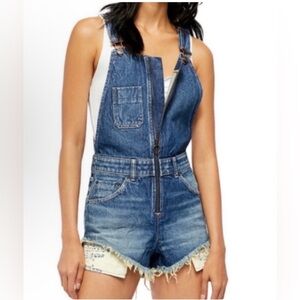 New We The Free by Free People Ziggy Sun-kissed Denim Aura Blue Overall Shorts 2